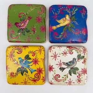 Kate McRostie Stone Tile Coaster Set of 4 Bird Holiday Snowflake Rustic Shabby